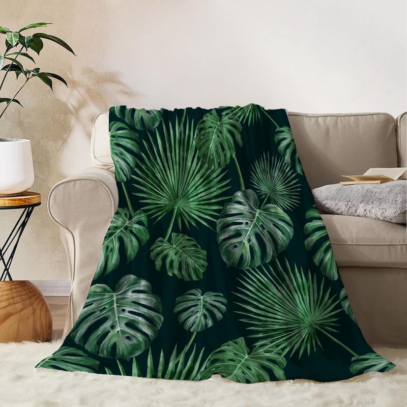 YeeJu Tropical Large Throw Blanket Green Plant Leaf Blanket Throw Blanket for Couch Sofa Bed Soft Cozy Fuzzy Plush Fleece Blankets and Throws Spring Summer Decorative Gift Blanket 50x70 - Image 1